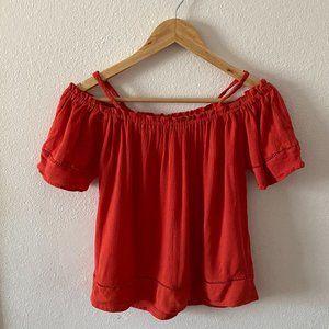 Red Off the Shoulder short sleeve blouse